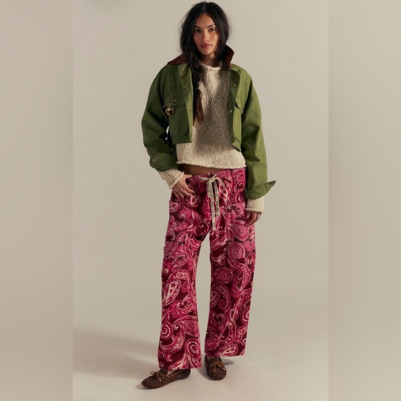 NWT We The Free Jet Set Knit Printed Pull-On Pants ~Brick Combo~
